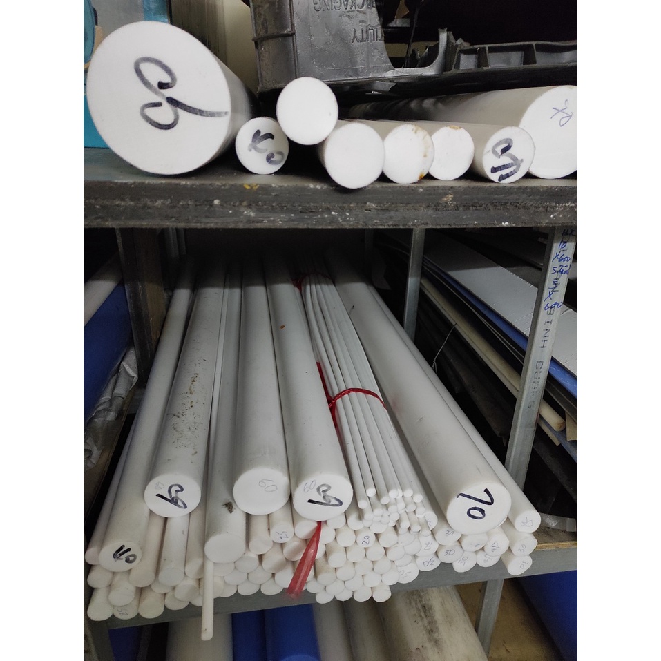 Thanh nhựa PTFE  tròn đặc màu trắng đường kính D60x500mm