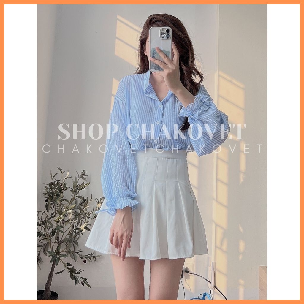 Áo sơ mi nữ cổ tàu form rộng A8128 dáng babydoll dài tay style hàn quốc Mix được nhiều đồ phù hợp mặc đi làm đi học
