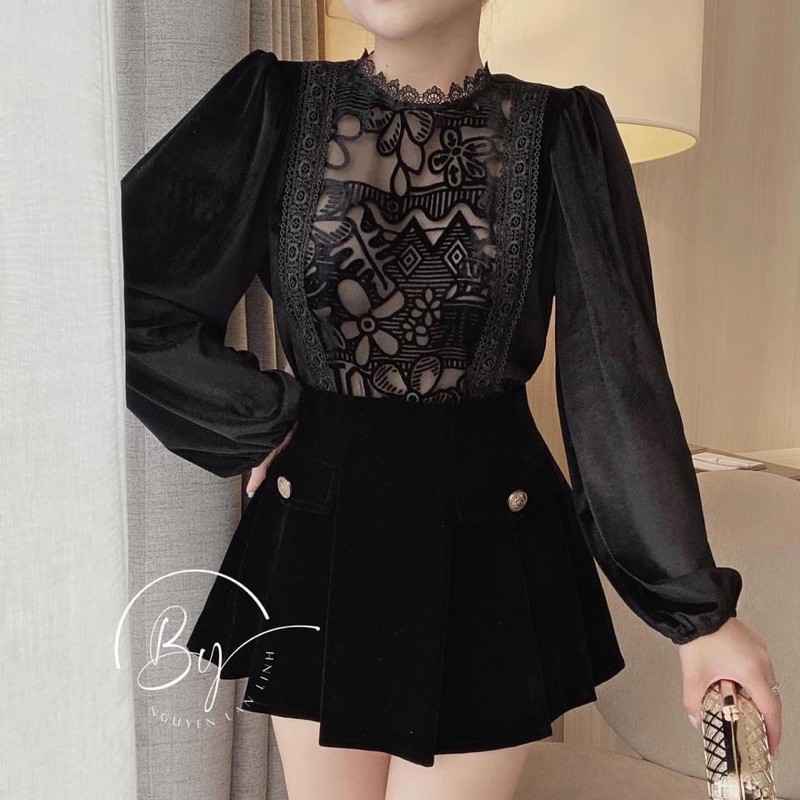 Chân váy nhung nắp túi 2 màu dành cho nữ