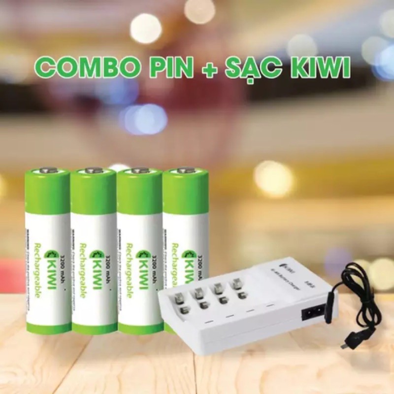 COMBO PIN SẠC KIWI VÀ DOCK SẠC KIWI 3300mAh . Bộ sạc pin kèm 4 viên pin sạc 3300 mAh