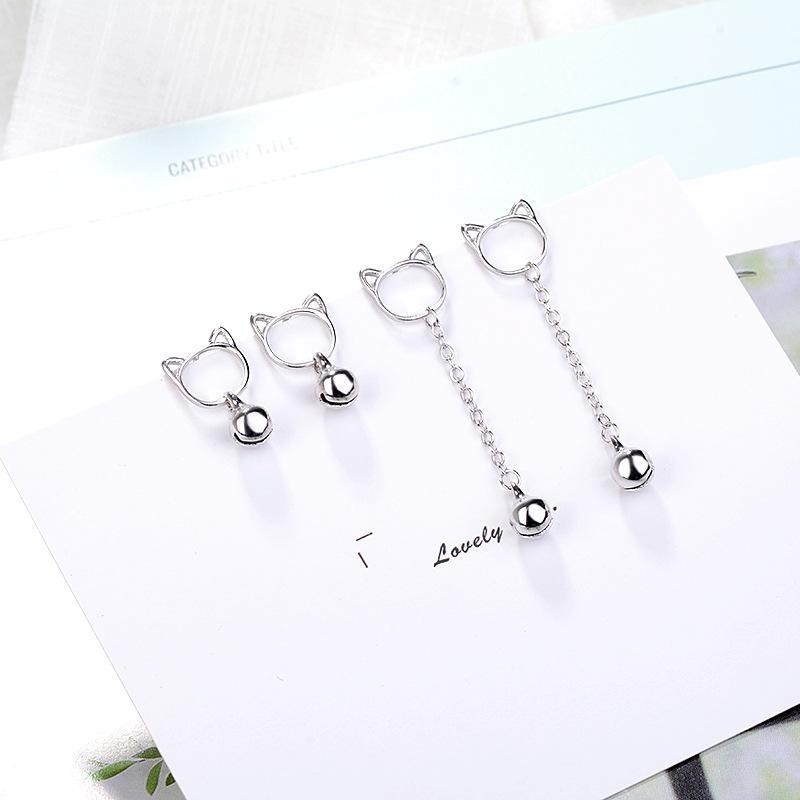 Khuyên tai lục lạc mèo bông tai bạc phụ kiện nam nữ phong cách Hàn Quốc Unisex