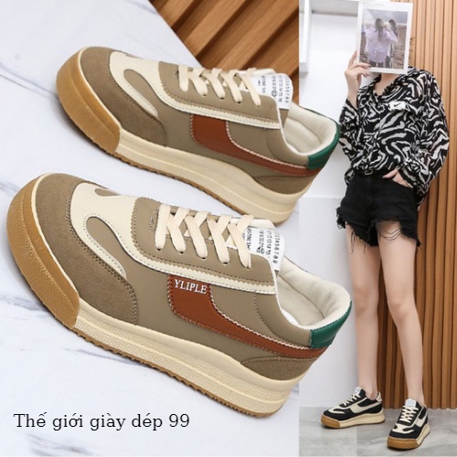 Giày thể thao nữ sneaker, giày nữ màu đen và nâu đế bằng mẫu xinh xắn hottrend 2021 | BigBuy360 - bigbuy360.vn