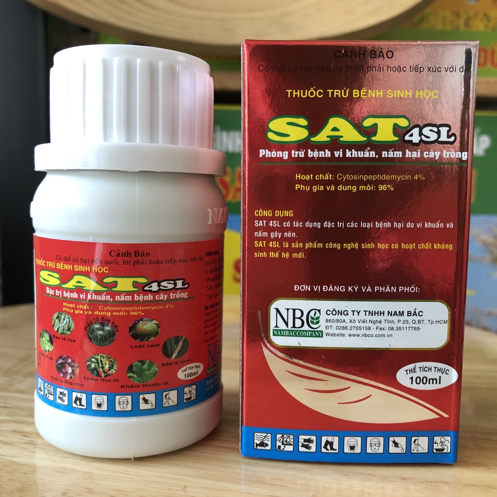 Đặc hiệu trừ bệnh thối nhũn héo xanh, thối trái, thối do vi khuẩn trên cây trồng SAT 4Sl 100ml