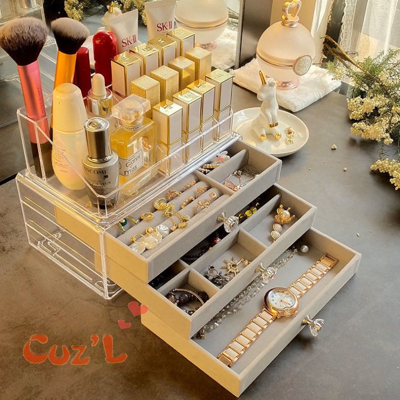Hộp Ngăn Kéo Ba Tầng Đựng Trang Sức/Mỹ Phẩm/Bông Tai/Vòng cổ Bằng Acrylic