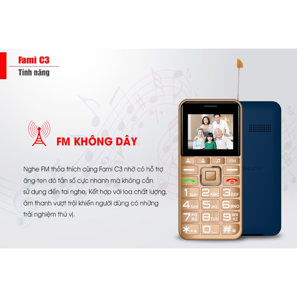 Điện thoại Masstel Fami C3 - chữ to, loa to, FM không cần tai nghe | BigBuy360 - bigbuy360.vn