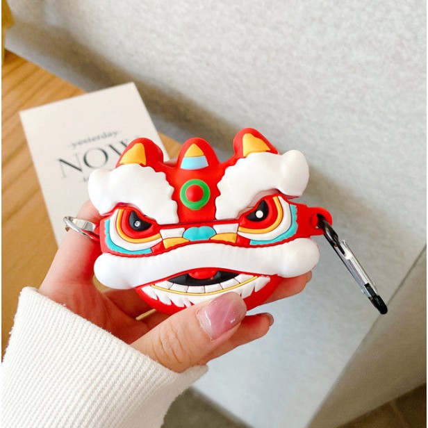 Vỏ bảo vệ hộp sạc tai nghe bằng TPU hình chú lân dễ thương thích hợp cho Airpods Pro 1 2 3 case