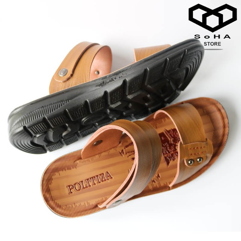 Dép da nam dép tăng chiều cao 4cm Xăng đan đế cao su cao cấp SH02