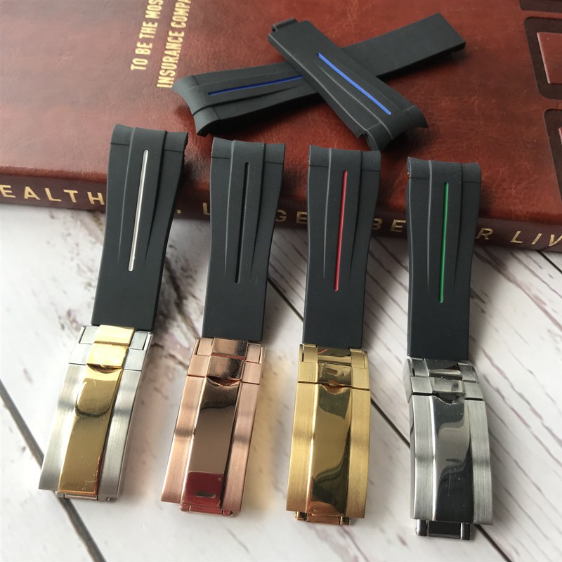 Dây đeo cao su màu đen kích thước 20mm cho đồng hồ thông minh Rolex B Oysterflex