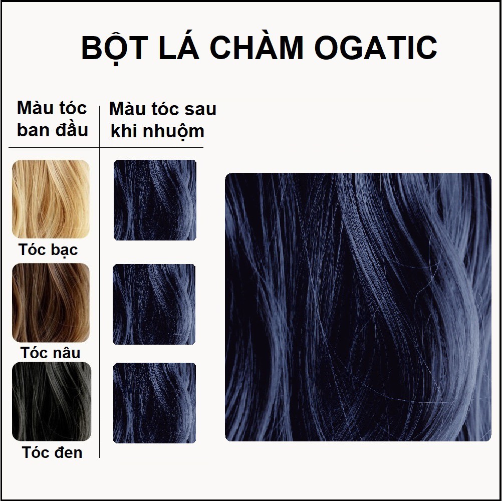 Bột lá nhuộm tóc thảo dược Ogatic các màu (ĐEN, NÂU, NÂU ĐỎ, XANH ĐEN) - 100% thảo dược thiên nhiên, không hóa chất