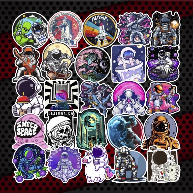 Combo 25/50 hình dán decal sticker phi hành gia vũ trụ người ngoài hành tinh galaxy space chống thấm nước NT 55