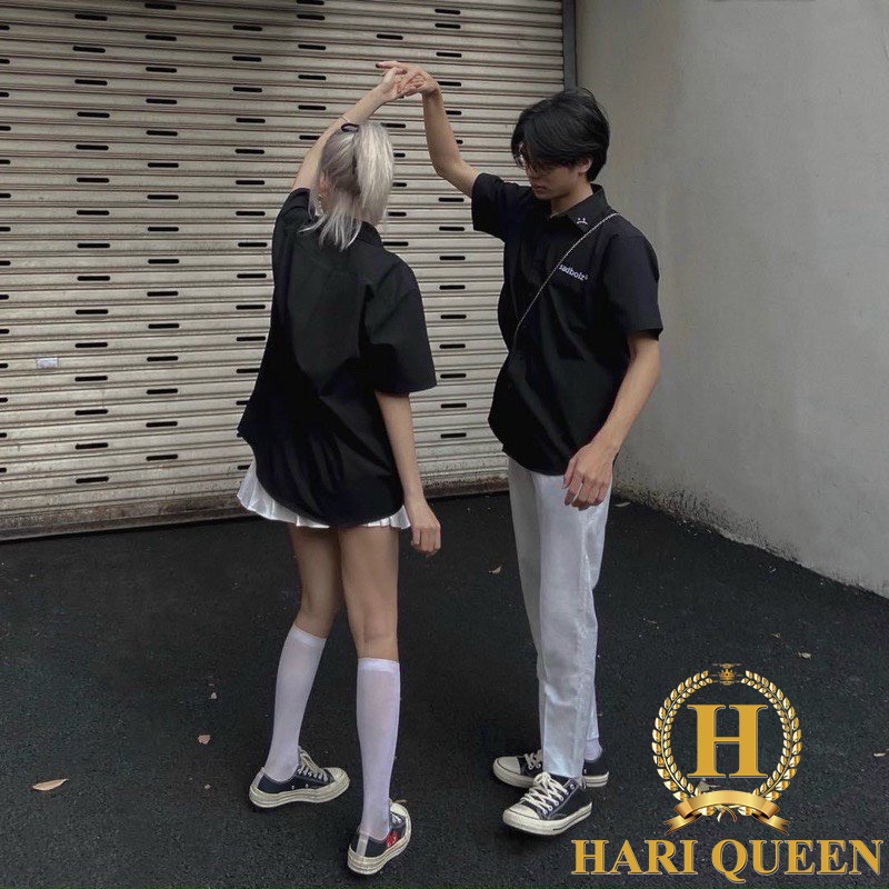 Áo sơ mi đen cộc tay thêu sadboiz nam nữ siêu hot mềm-mịn-mát HARI