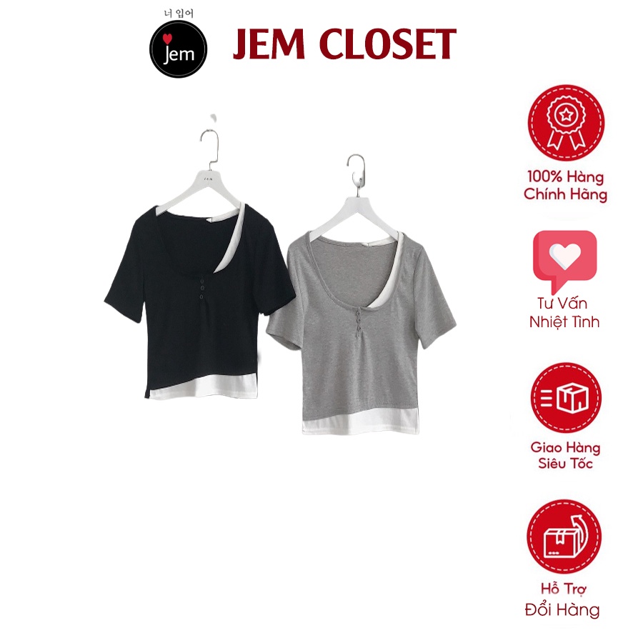 Áo croptop nữ tay ngắn JEMCLOSET thiết kế dễ phối đồ INYO - 10079