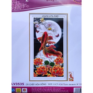 Tranh đính đá-Tranh thêu chữ thập cá chép hóa rồng (LV3535,lv577)