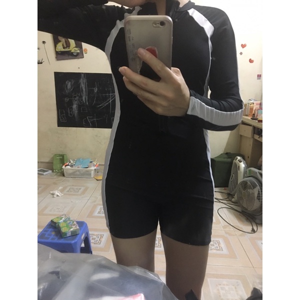 Hình thật-Áo bơi liền thân tay dài quần đùi