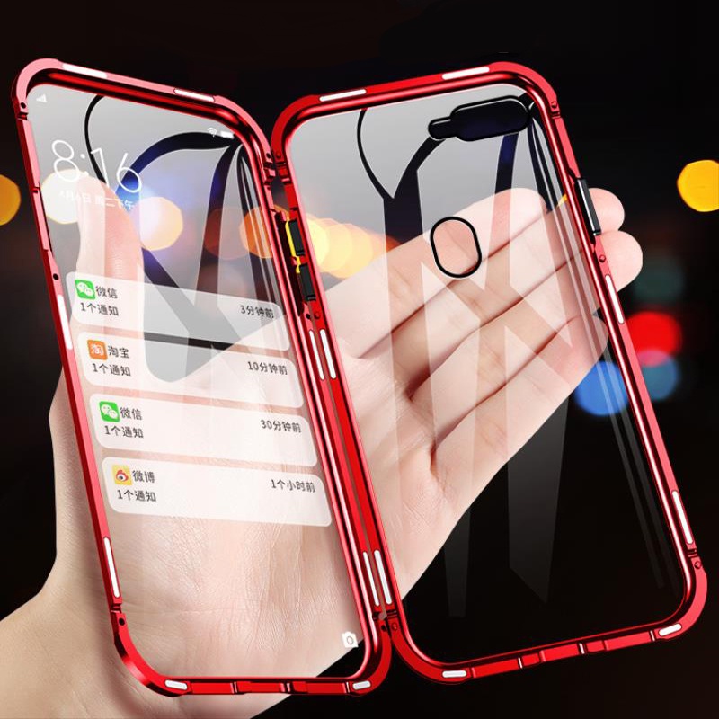 Ốp Điện Thoại Kính Cường Lực Hai Mặt Viền Kim Loại Nam Châm Cho Oppo A15 A15S A3S A5S A5 A7 A8 A9 A31 2020 A94
