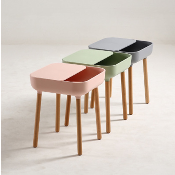 Bàn trà nhỏ gọn mặt nhựa vuông tháo rời được chân gỗ chắc chắn - Kệ đặt góc sofa ngồi coffee decor ban công cực chill