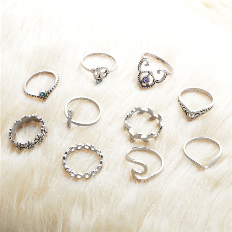 Set 10 nhẫn họa tiết chạm khắc phong cách Boho