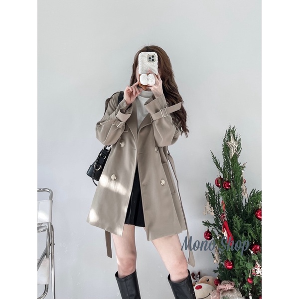 Áo Mangto dáng dài 4 nút kèm dây thắt eo chất dày mịn đứng phom 2 lớp hàng đẹp Ảnh thật/ sẵn