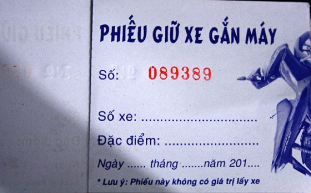 Phiếu giữ xe có số, không số