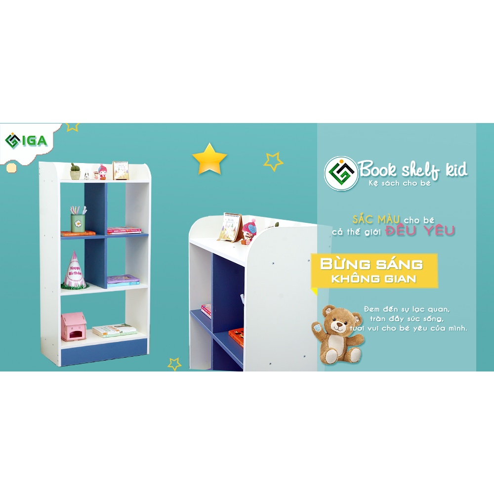 Tủ kệ sách đầu giường của bé để cạnh bàn học màu xanh hiện đại đa năng chính hãng- GP139.19