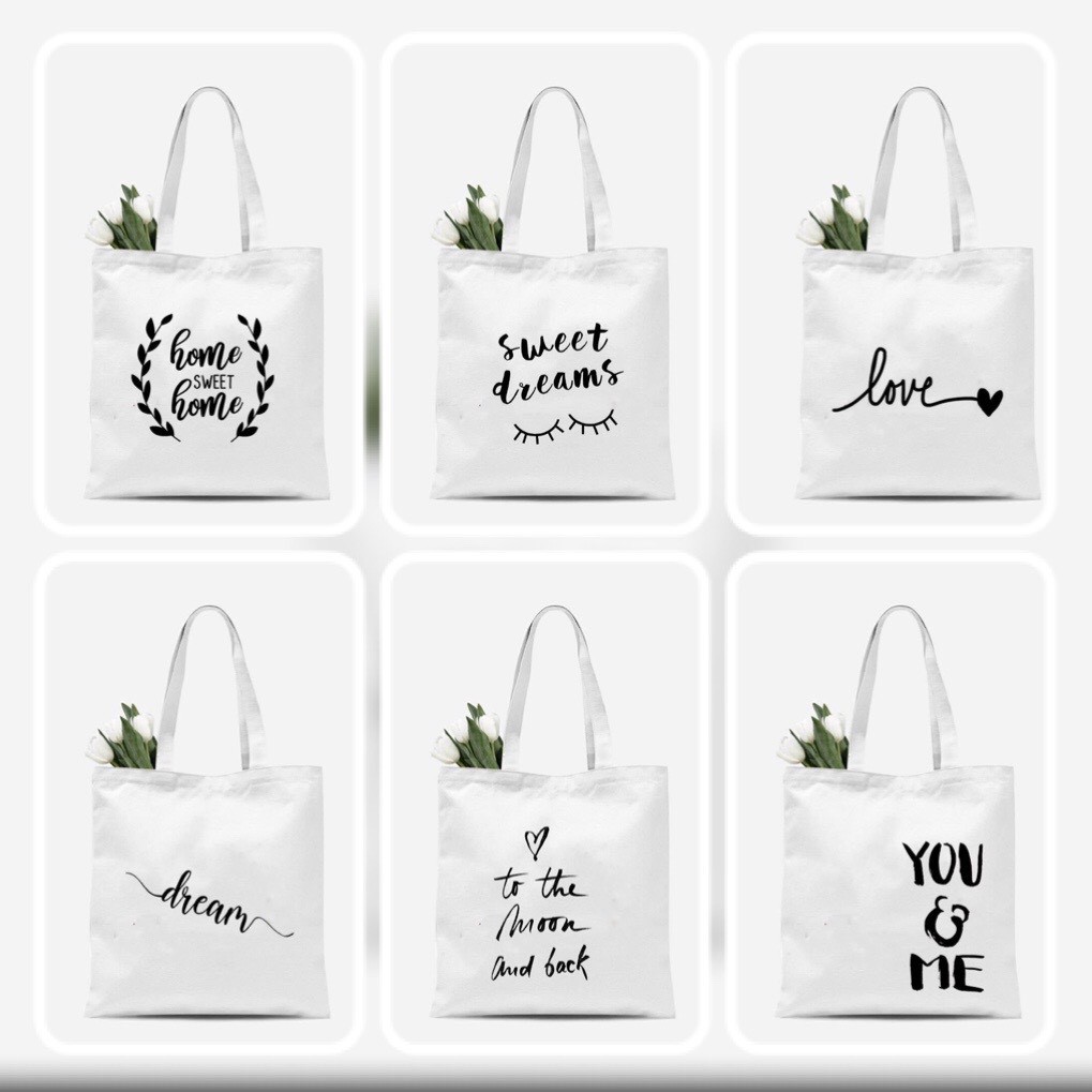 Túi tote vuông vải bố đeo vai canvas chữ tiếng anh