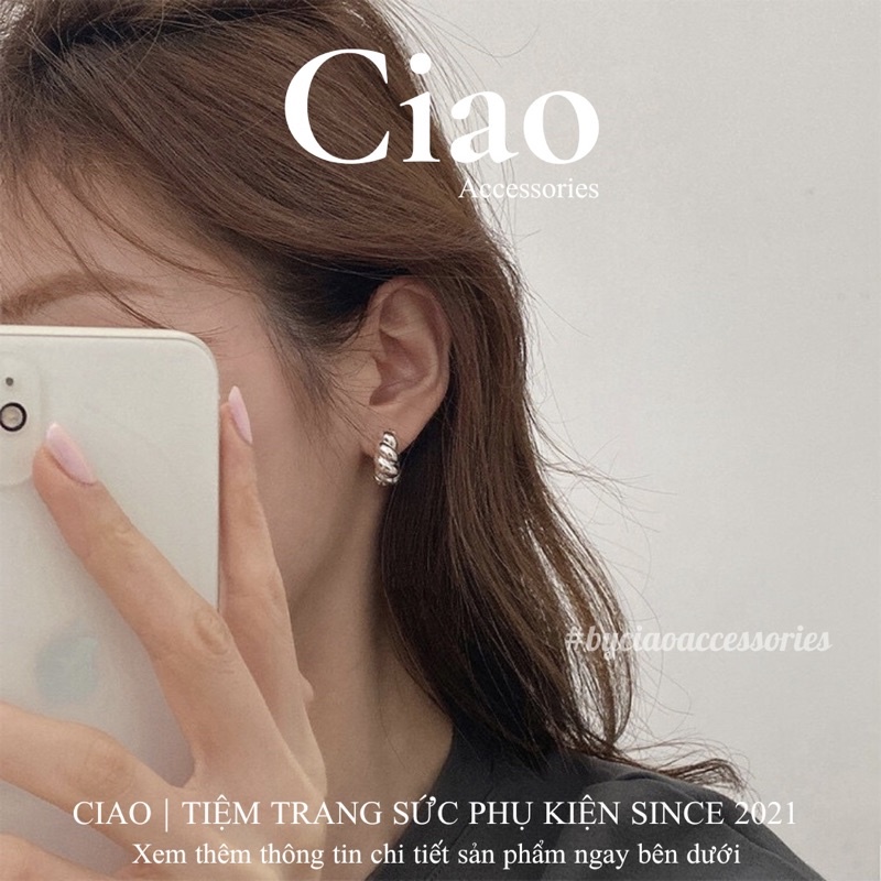 [HOẢ TỐC 1H] Khuyên tai/ Bông tai mạ bạc S925 thiết kế xoắn phong cách trendy Maris Ciao