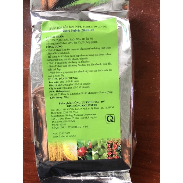 Nutri-Fulvic 20-20-20 lớn trái,lên màu,nặng kí