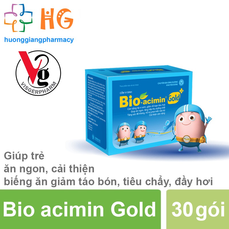 Bio acimin Gold - Men tiêu hóa giúp trẻ ăn ngon, cải thiện biếng ăn, giảm táo bón, tiêu chảy, đầy hơi (Hộp 30 gói)