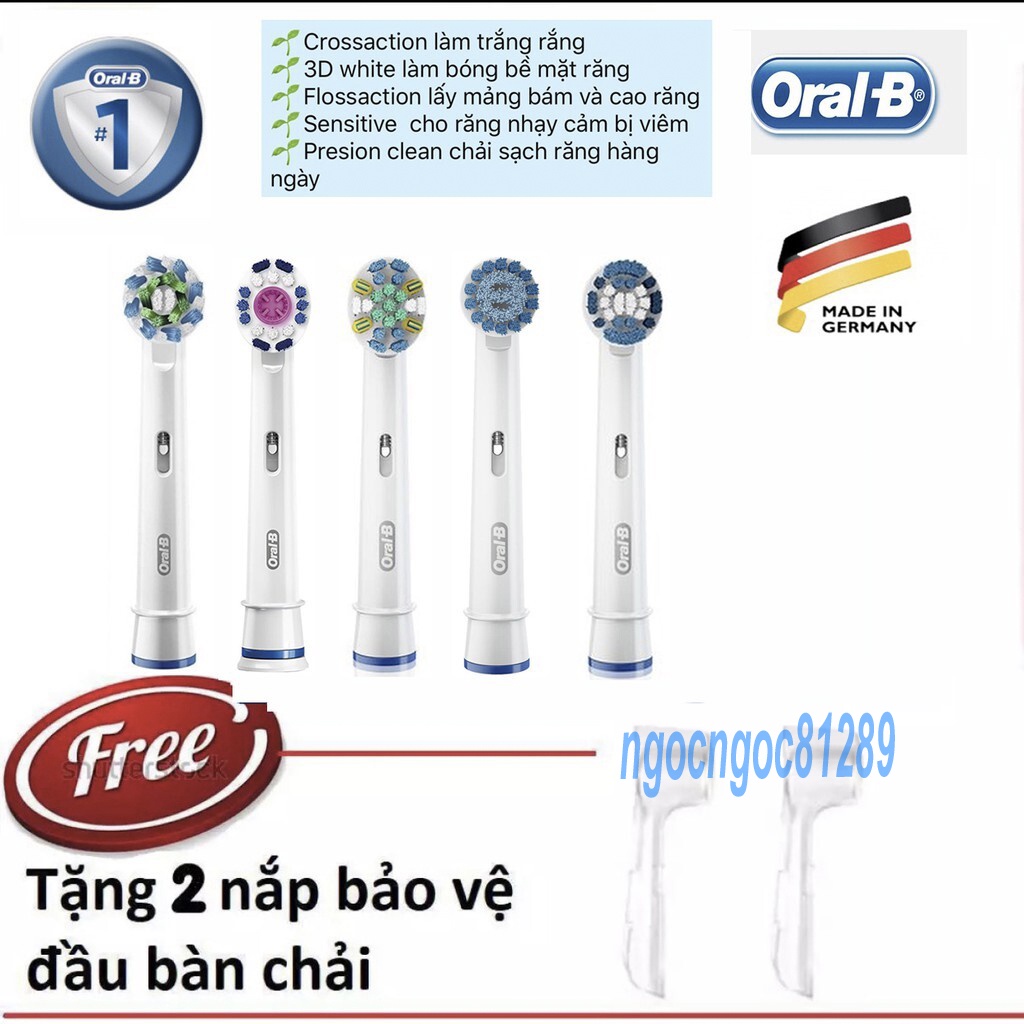 Đầu bàn chải oralb - Bộ 5 đầu Oral-B tổng hợp + Tặng kèm 1 nắp bảo vệ đầu bàn chải