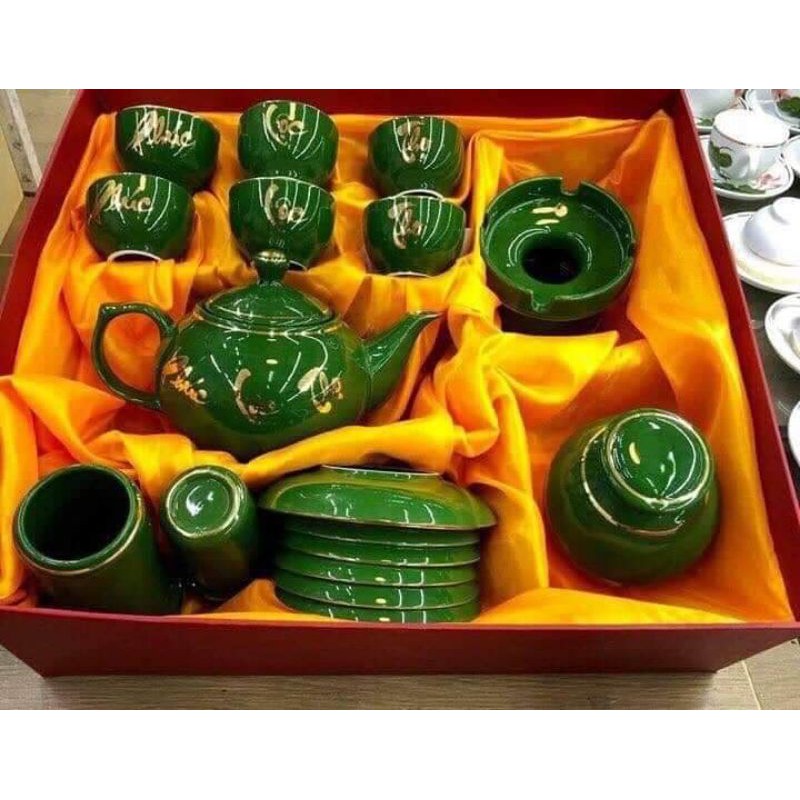 Bộ ấm chén xanh lục bảo - gốm sứ Bát Tràng