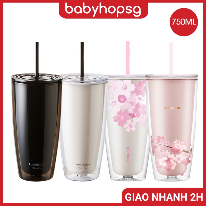 Ly nhựa 2 lớp Lock&Lock Doublewall Coldcup 750ml có ống hút cách nhiệt tốt HAP507 HAP509 - BABYHOPSG