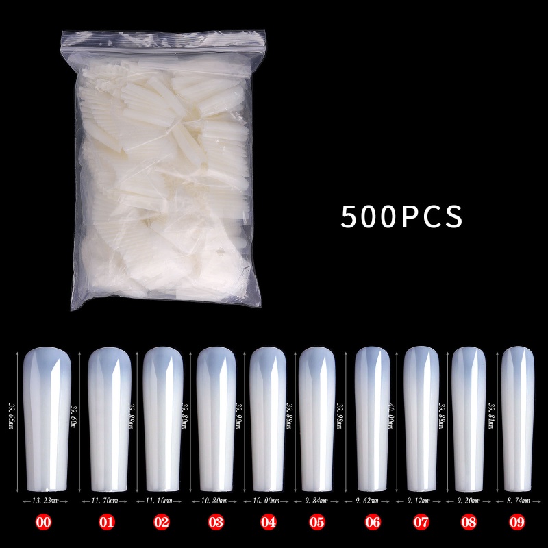 Set 500 Đầu Móng Tay Giả XXL Dạng Nhấn Dài Trong Suốt Tự Nhiên
