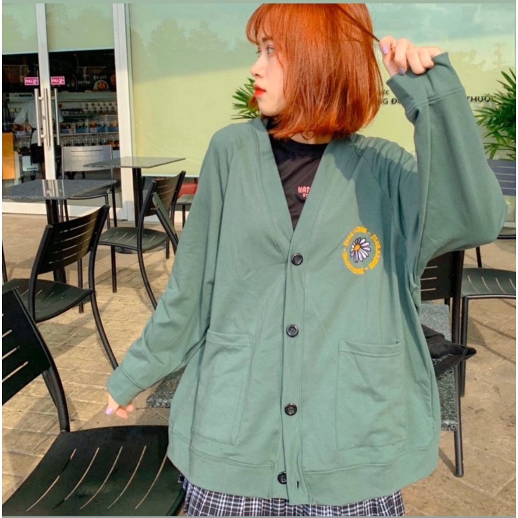 Áo Khoác Nỉ Cardigan FLORAL FUN Form Rộng Unisex (Ảnh thật)