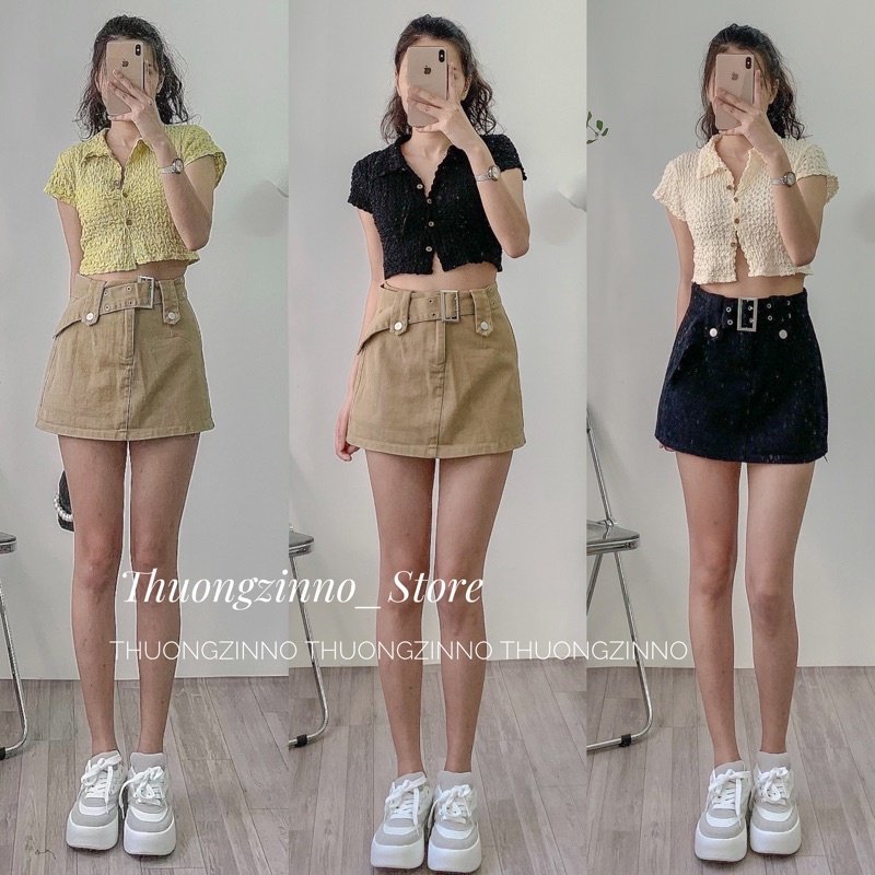 [Ảnh thật/Video]Áo Polo NHĂN kiểu Hàn cúc trước siêu tôn dáng Áo croptop cổ đức phong cách thể thao