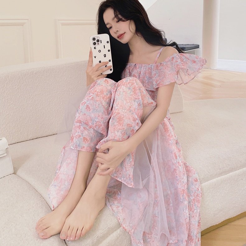 Đầm Hoa Trễ Vai Thời Trang Mùa Hè Hàn Quốc Dành Cho Nữ