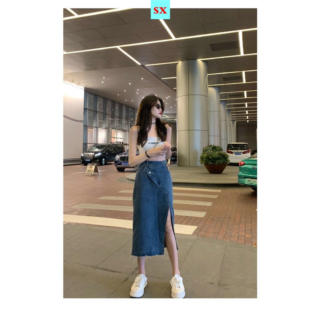 Chân Váy Jean Dài Lưng Cao Dáng Chữ A Thời Trang Mùa Hè Hàng Mới Dành Cho Bạn Nữ 2021