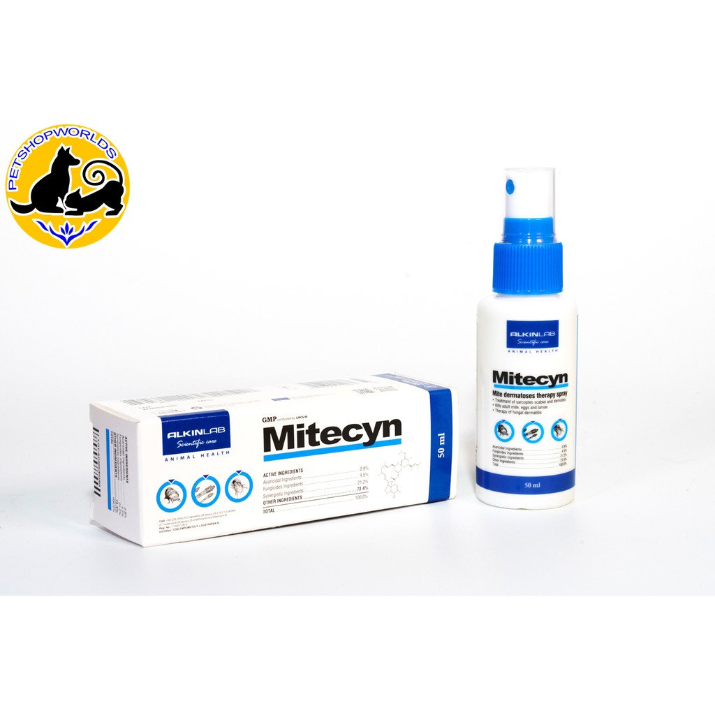 ALKIN MITECYN - THUỐC XỊT TRỊ VIÊM DA, NẤM, GHẺ CHO CHÓ MÈO (50ml)