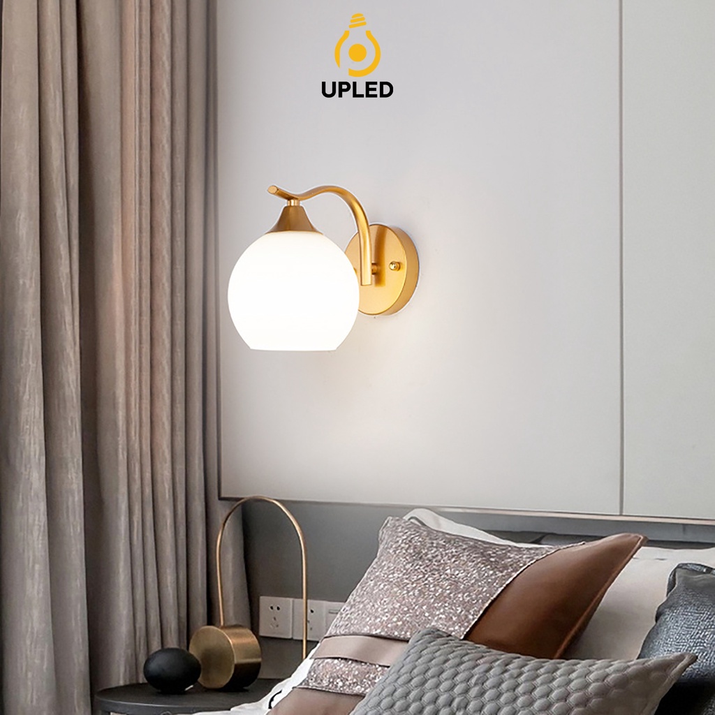 Đèn Ngủ Gắn Tường Trang Trí phòng khách Cầu Thang Hành Lang Chao Cầu Trắng Sữa Upled