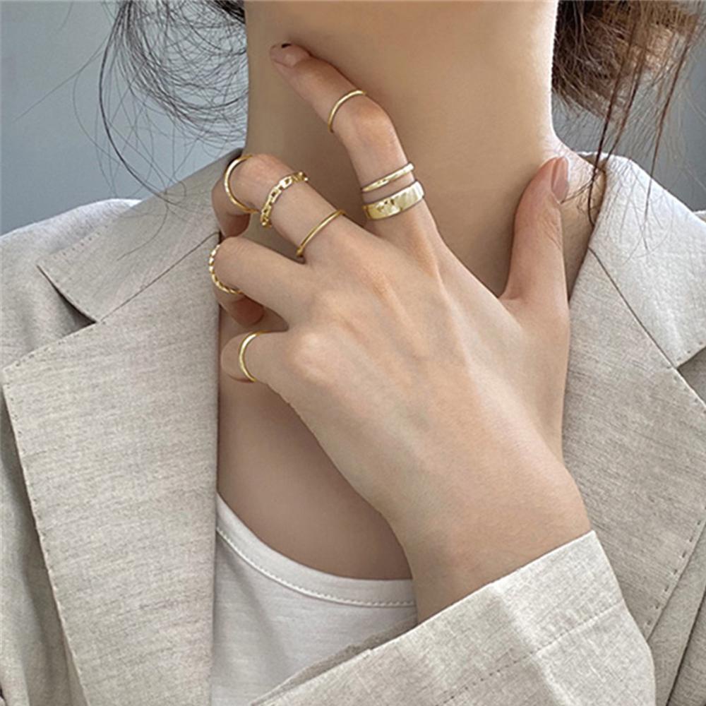 Bộ 7 Nhẫn Tròn Thiết Kế Tối Giản Phong Cách Hip Hop Thời Trang Cho Nữ 2life