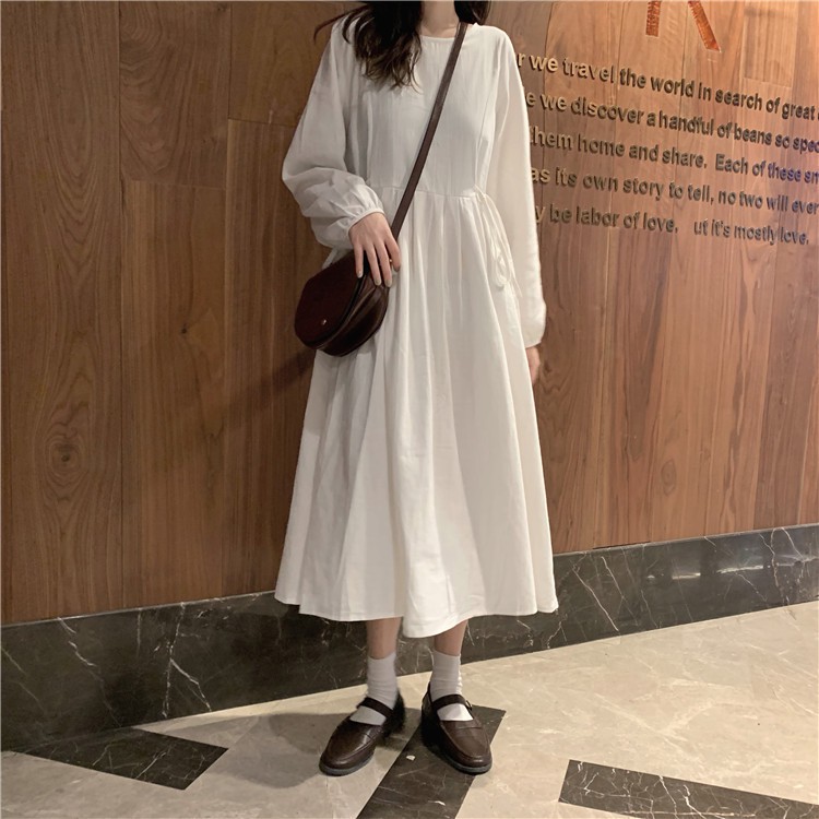 [Mã WASTMAY giảm 15% tối đa 30K đơn 150K] Đầm Trắng Dáng Xòe Cổ Tròn Thắt Nơ Eo Cực Xinh Freesize - V.042 | BigBuy360 - bigbuy360.vn