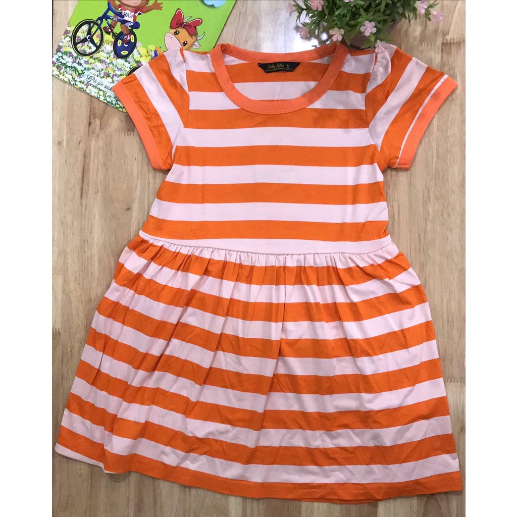 Váy, đầm bé gái chất cotton thoáng mát nhiều hoạt tiết dễ thương GD050702STC – Sọc cam