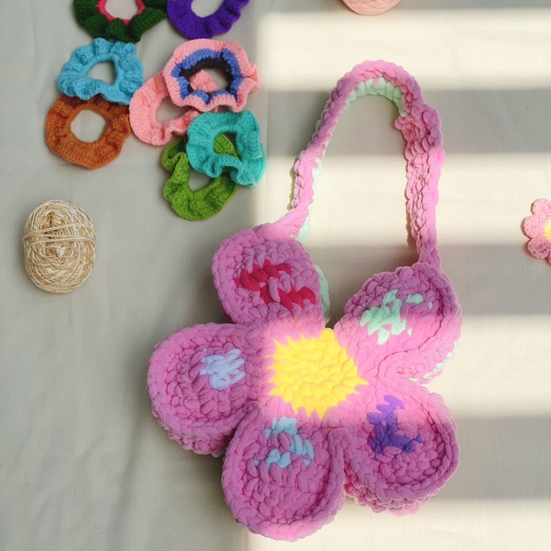 Túi bông hoa len Handmade
