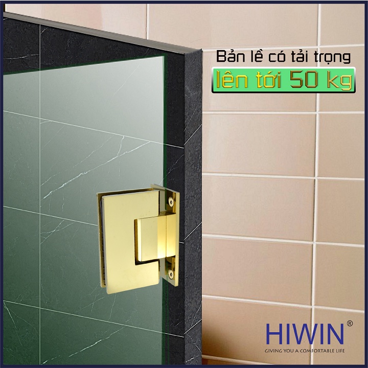 Bản lề phòng tắm kính 90 độ kính tường đế cân cạnh thẳng inox 304 mạ vàng HIWIN HG-009G