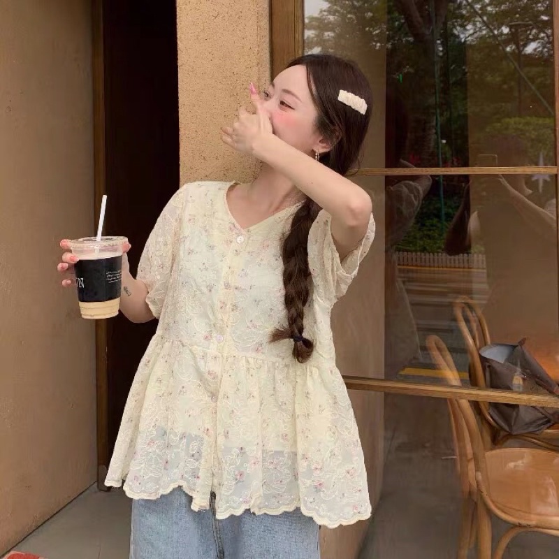 Áo hoa nhí tím vintage Quảng Châu cực xinhZb