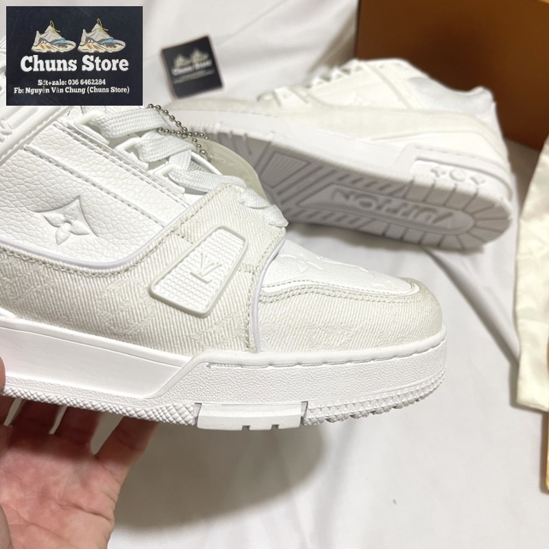 Giày LV trắng full da nhăn cao cấp, giày louis vuiton trắng sc 1:1 mới full box bảo vệ