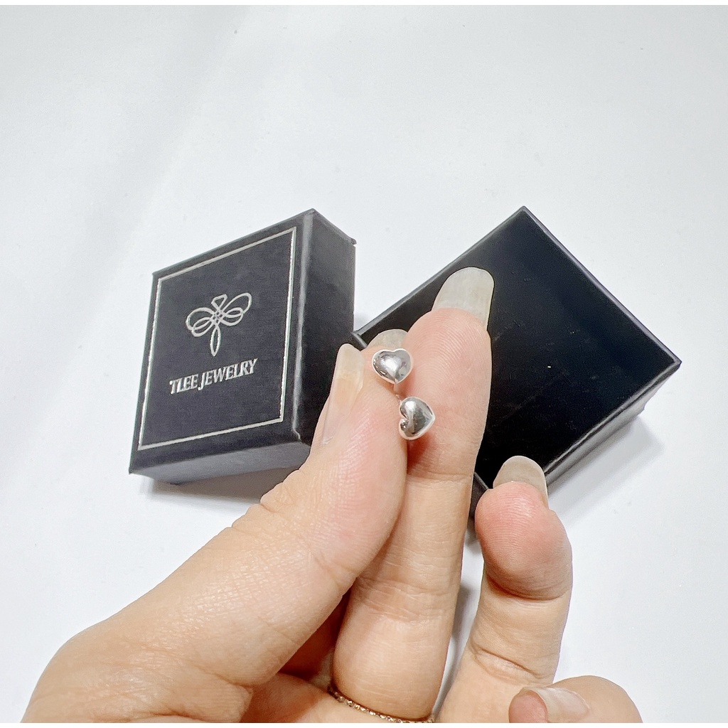 Khuyên tai bạc nữ TLEE tim phồng mini chốt bi vặn bạc 925 cao cấp xinh xắn TleeJewelry B0286