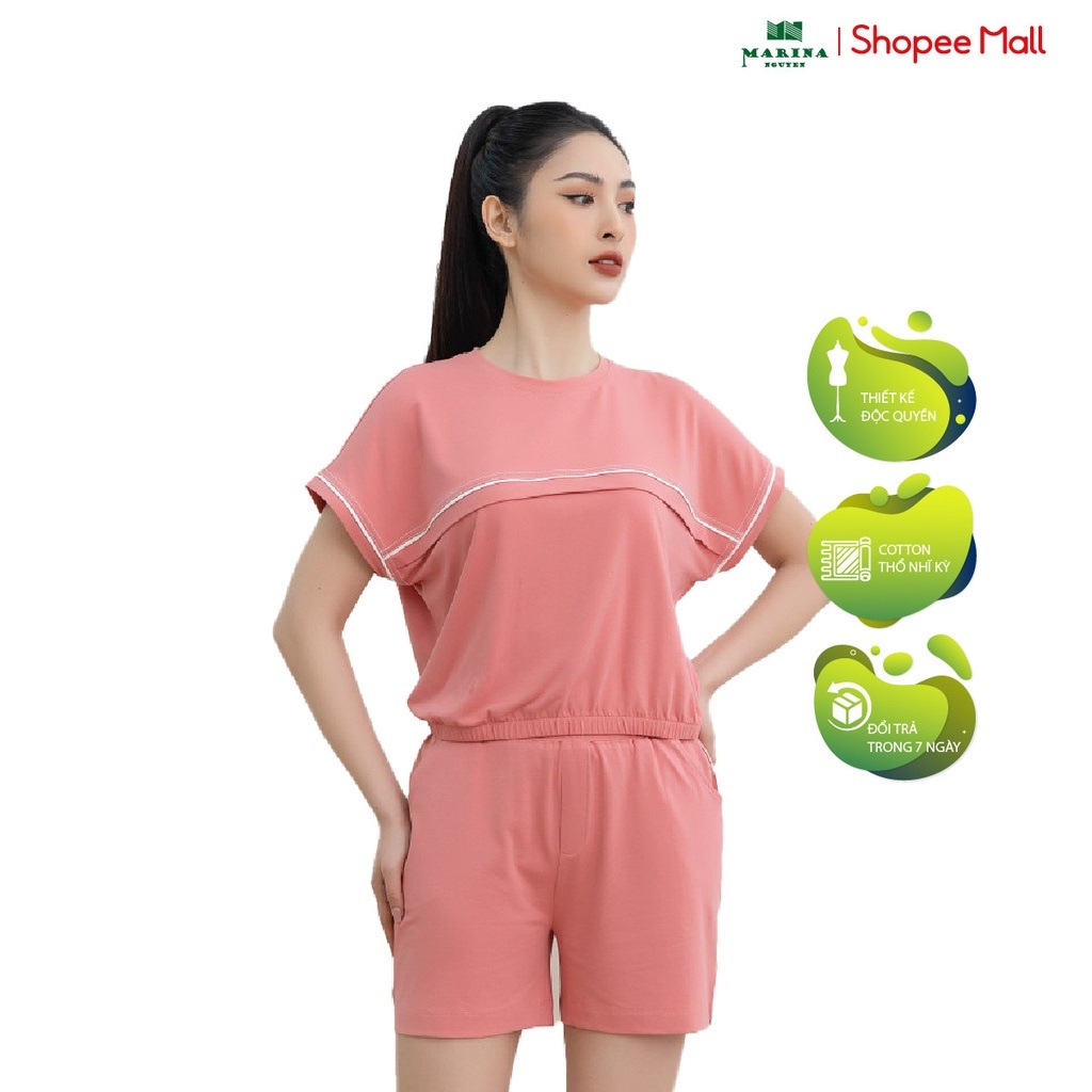 Đồ Bộ Nữ Mặc Nhà MARINA NGUYỄN, Thiết Kế Cổ Tròn, Tay Ngắn Độc Đáo, Vải Cotton Mềm Mịn, Thoáng Mát 322018