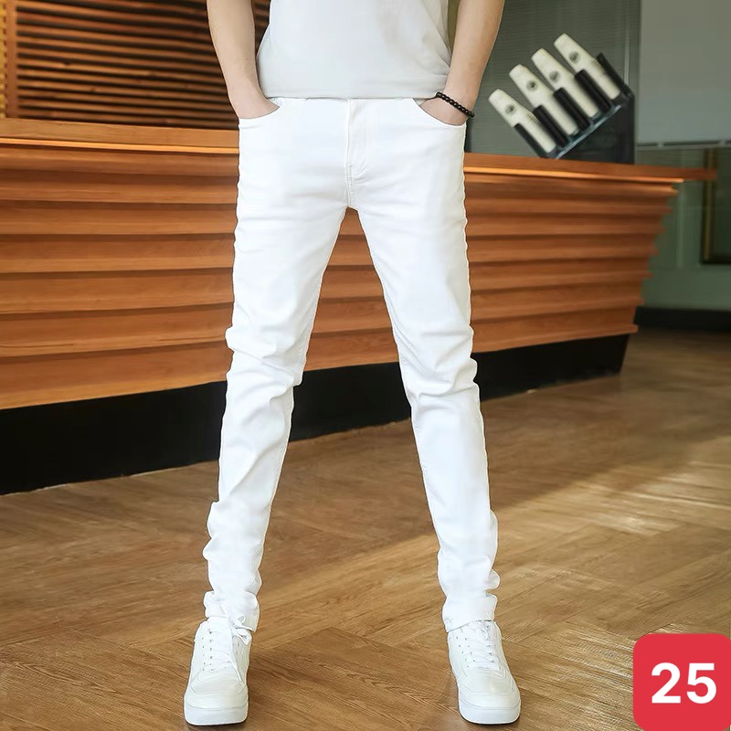 Quần jean nam màu trắng trơn không rách gối chất bò cao cấp co dãn 4 chiều đẹp from dáng rin skinny ADO Q37