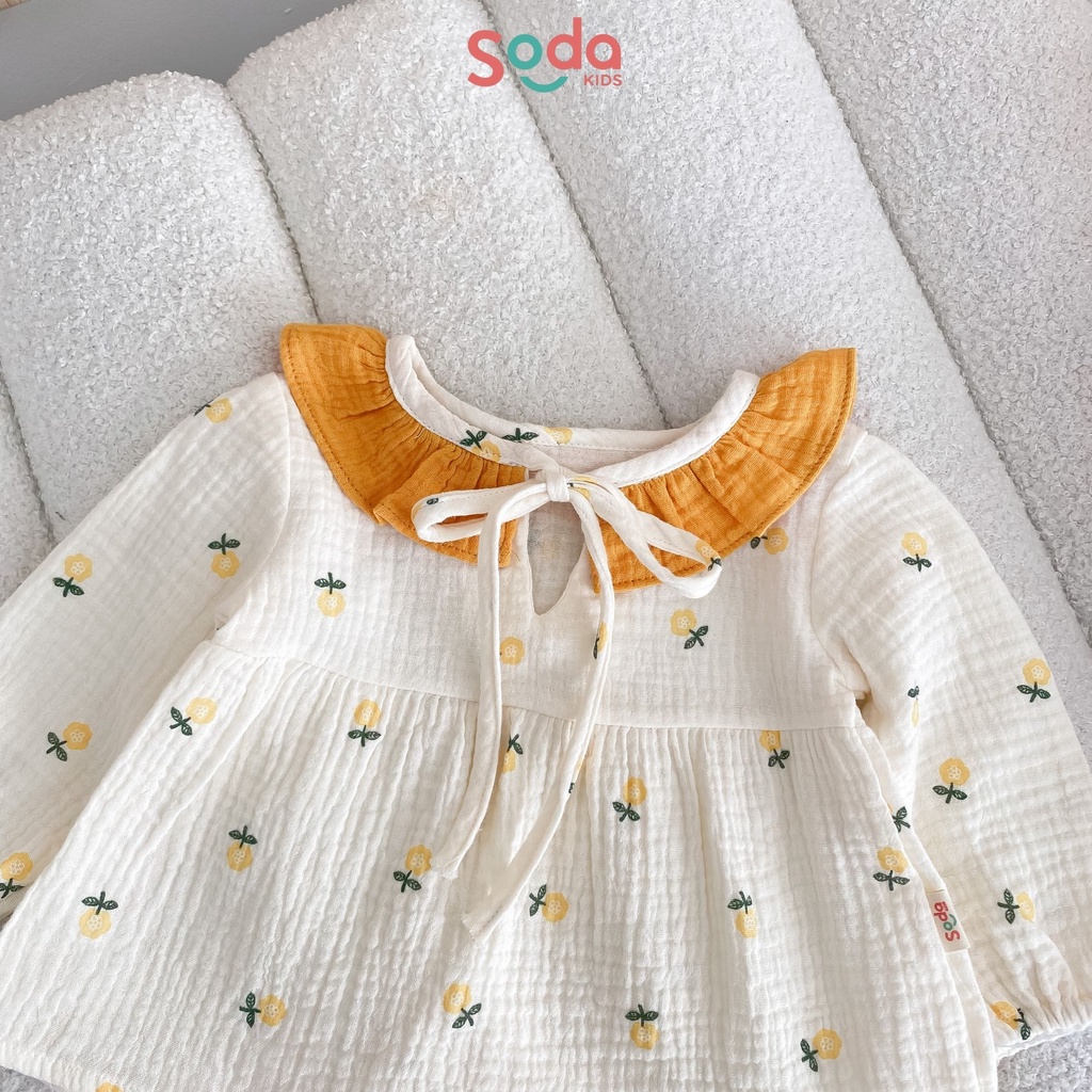 Pijama bé gái SODA KIDS Minnie chất liệu xô Muslin cổ bèo
