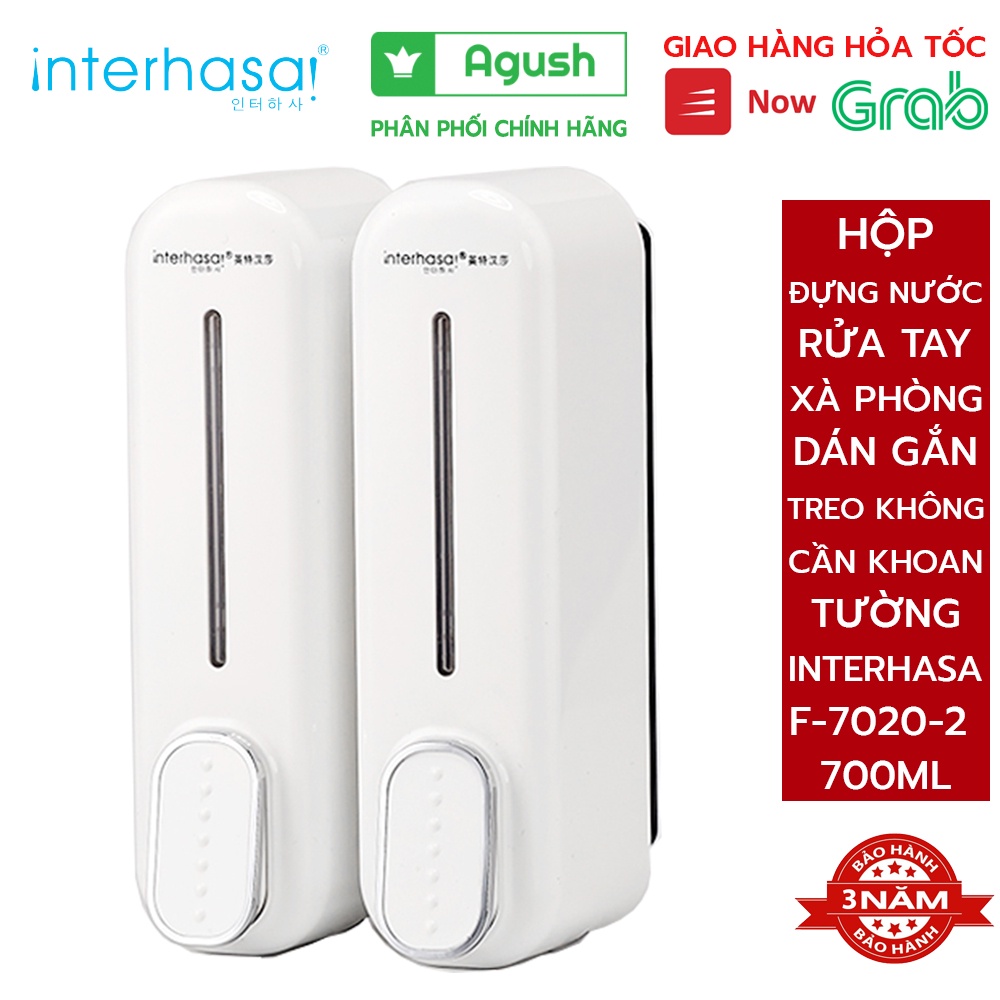 Hộp đựng nước rửa tay dán gắn treo tường INTERHASA F702-2 ngăn lọ 700ml xà phòng bông không cần khoan tường